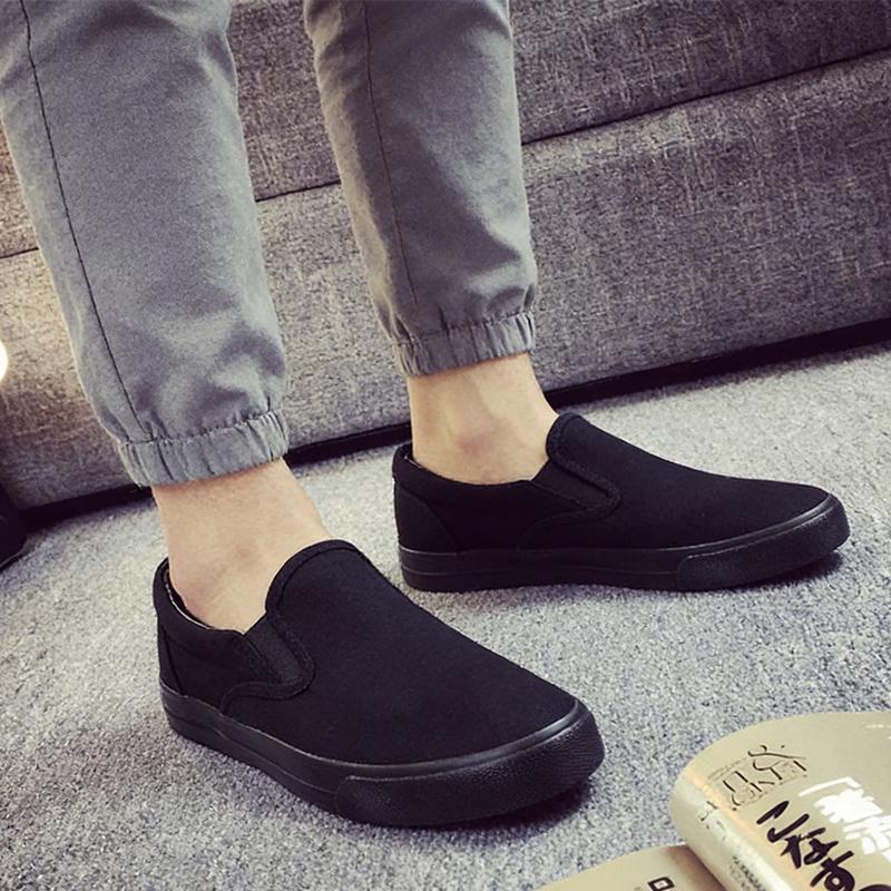 2026 Spring Summer Cloth Shoes Mens Street Style Casual Shoes Flat Black Breathable Cloth Footwear Big Size 45