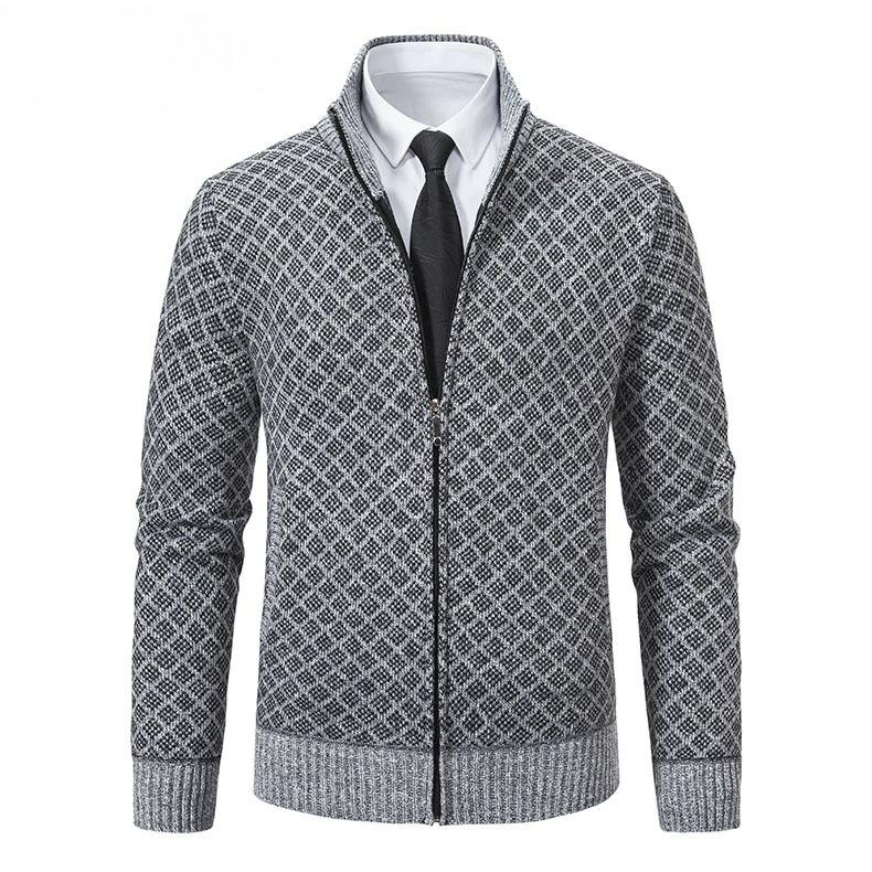 Autumn and Winter Men's Fashion Plaid Jacket Jacket Men's Trend Stand-up Collar Slim Long-sleeved Casual Sweater