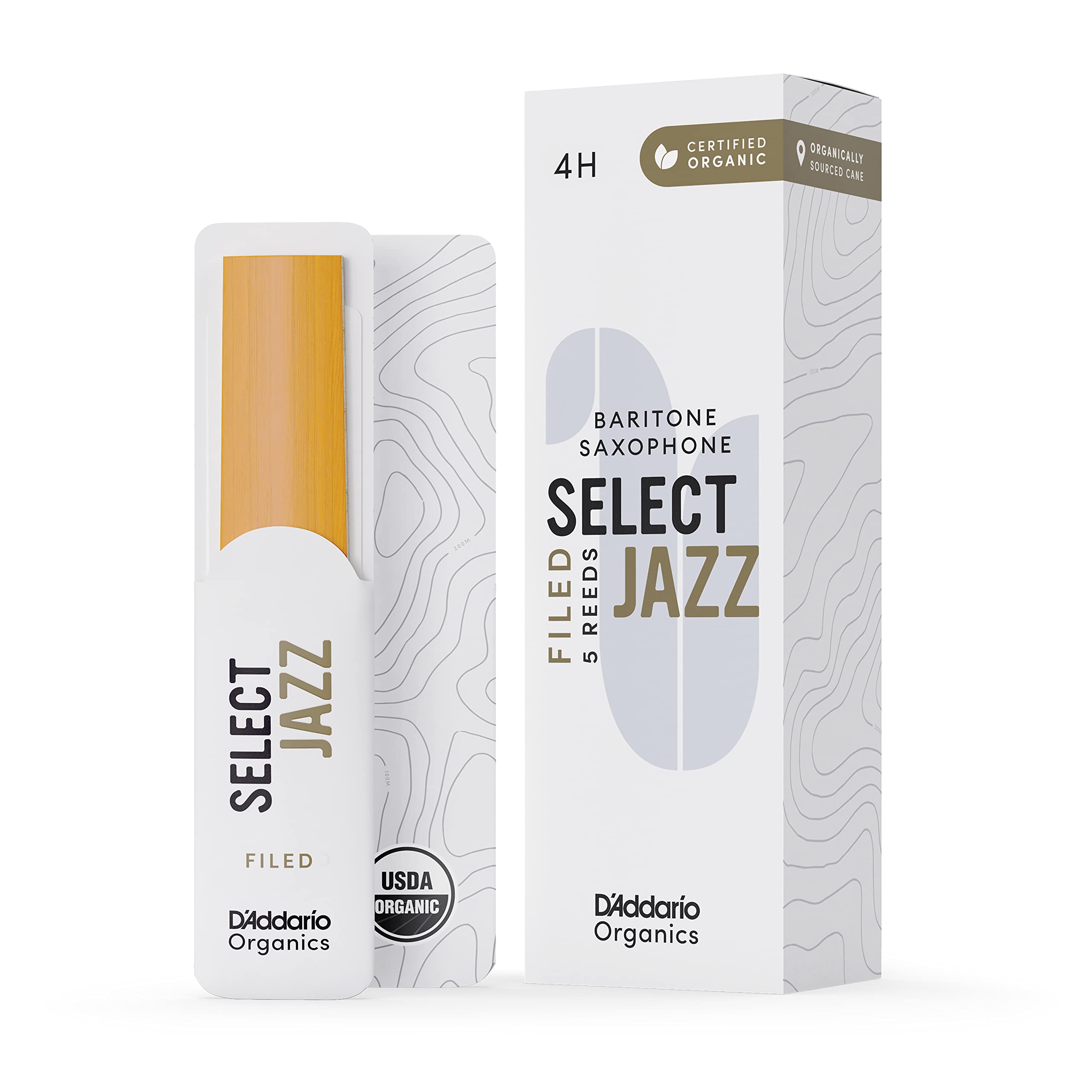 

D Addario WoodWinds D Addario Reed for Baritone Saxophone USDA Organic Certified SELECT JAZZ FILED ORSF05BSX4H [Hardness: 4H] Pack of 5