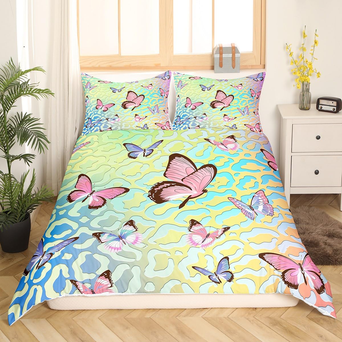 

Leopard Print Duvet Covers for Teens Adults Girls Women Queen King Lightweight Bedspread Cover Room Decor Butterfly Bedding Sets (135x200cm)