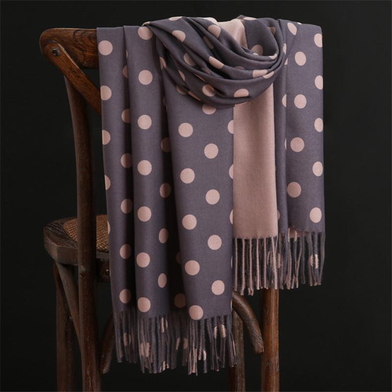 Winter Warm Cashmere Scarves Dot Pattern Pashmina Bandana Long Tassels Women Thicken Wraps Shawls