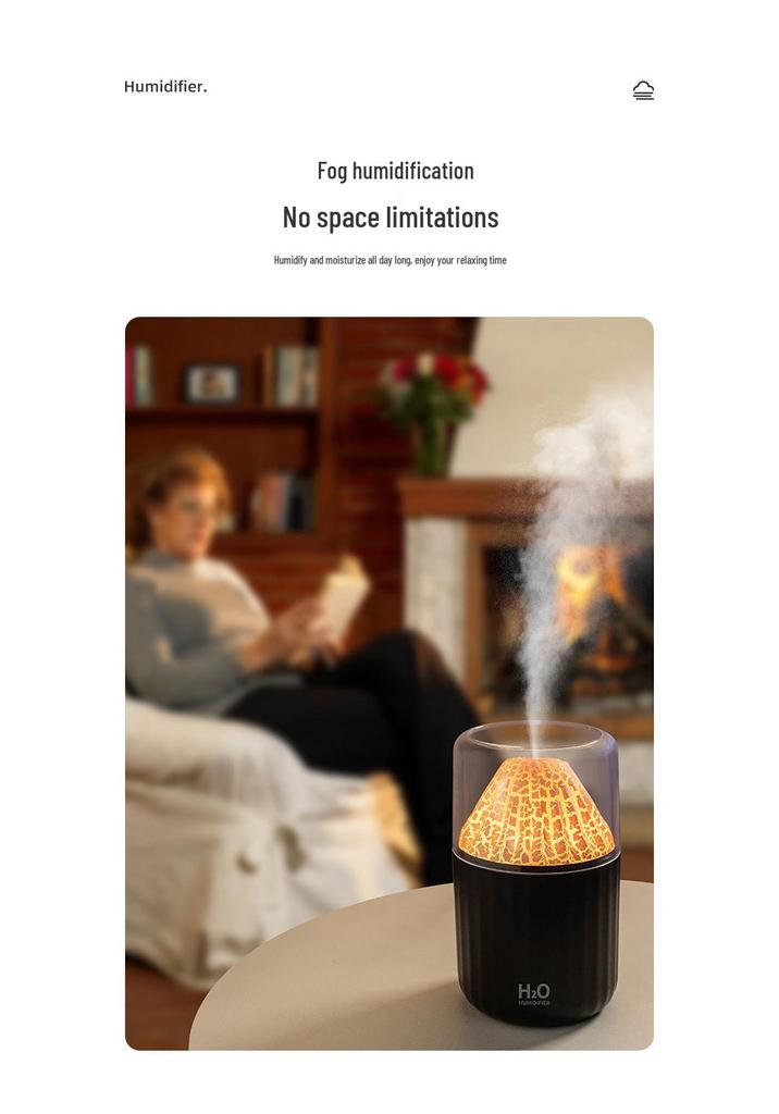 Creative Volcano Humidifier: Seven-Color Aromatherapy Diffuser for Home & Bedroom, Perfect Desktop Gift with Ambient Light