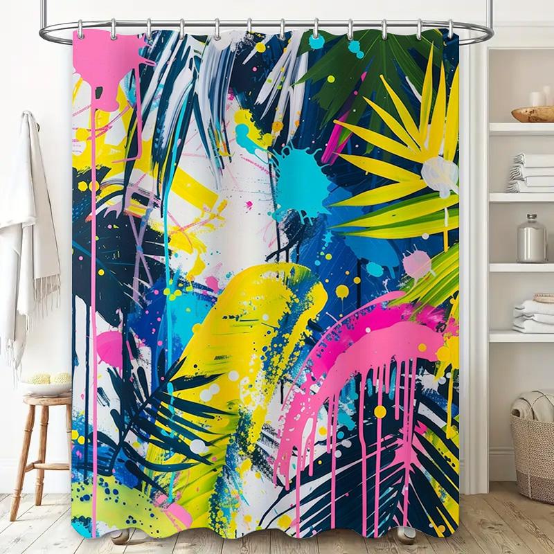 Colorful underwater life shower curtain, Marine animal and plant printed bathroom decoration, blue flower