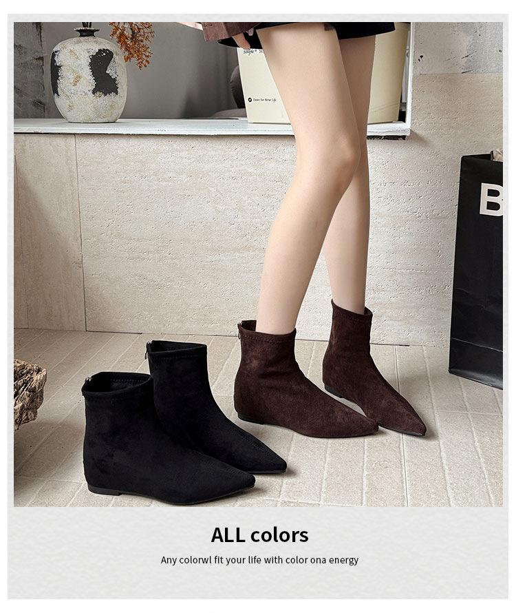 Korean Version of Retro Versatile Pointed Low-heeled Short Boots Women's 2025 Autumn and Winter New Suede Women's Boots Rear Zipper Thin Boots