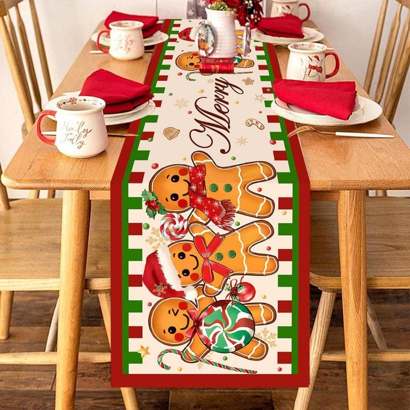 1pcs Polyester Gingerbread Table  Christmas Dining Decor for Party Festive Holiday Tablecloth Dining Table Decoration