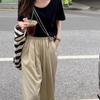 Contrast Color Stripe Canvas Handbag Korean Style Thin Straps Tote Bag  Girls