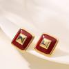 French Retro Personalized Small Fragrant Enamel Drip Glaze Geometric Square Stud Earrings Simple and Exquisite Commuter Daily Earrings
