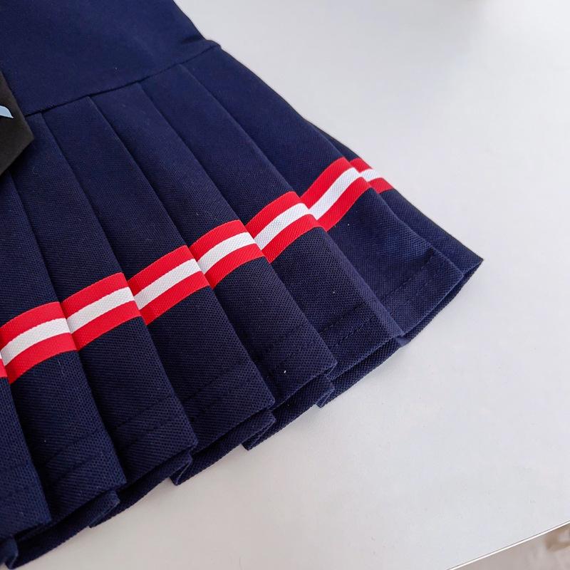 Girls' Sleeveless Pleated Academy Dress - Summer Korean Style with Tie AXA1058