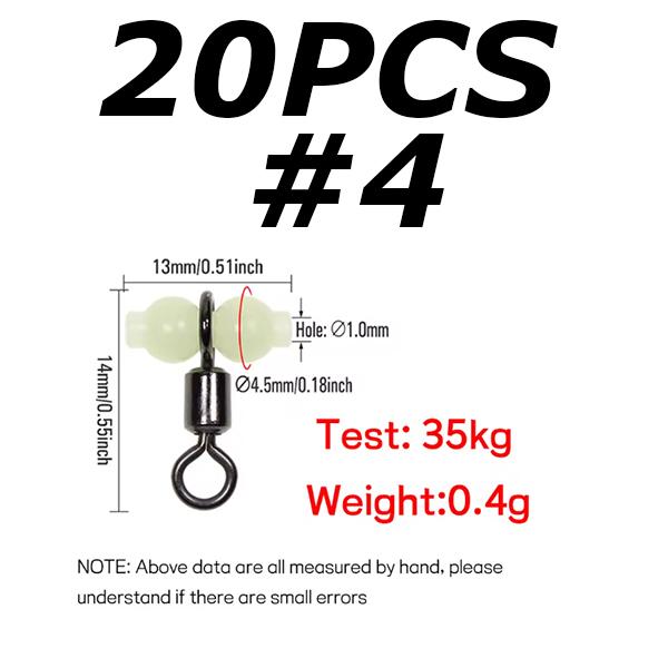 20pcs/50pcs Luminous Cross-line Gourd Rolling Swivels Deep Sea Fishing Accessories Boat Fishing Rigs Connector 4# 2# 2/0 #4