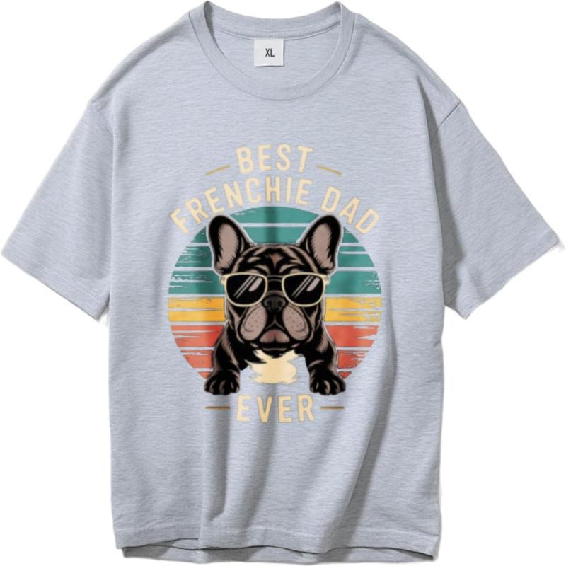 Soft Cotton Tee Workout For her summer tshirt Vintage Best Frenchie Dad Ever Sunburst Dog Cool For him tees Breathable Tee