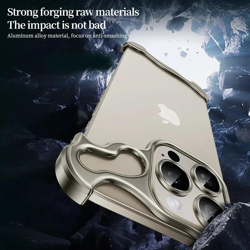 Randlose Hülle aus Aluminiumlegierung für iPhone 13 14 15 16 Pro Max Linsenschutz Bare Metal Stoßfeste Eckpolsterabdeckung