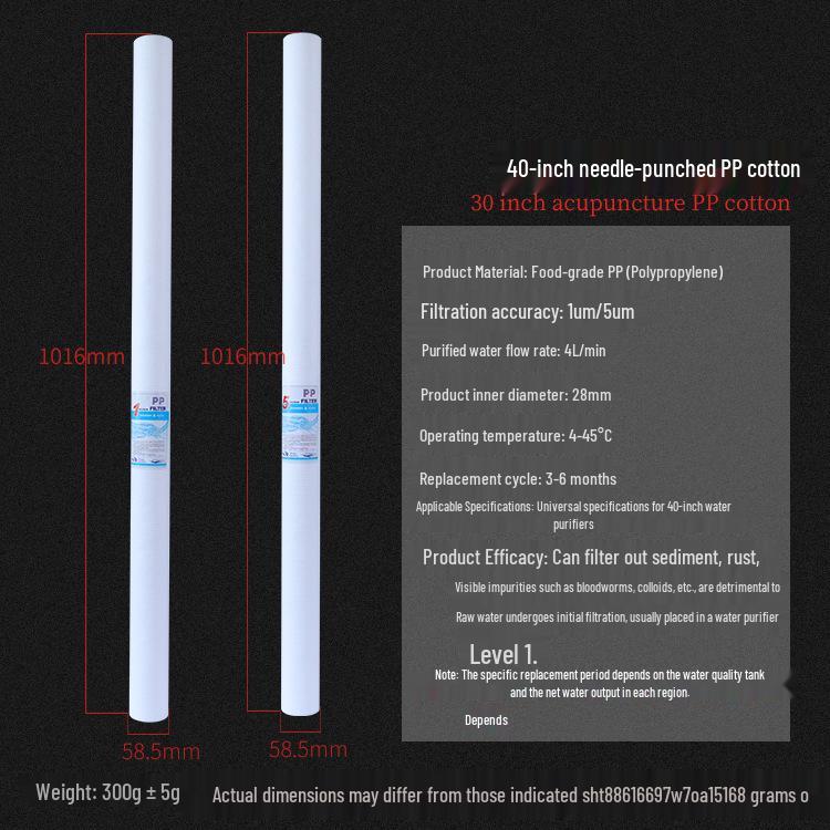 Universal Household Water Purifier PP Cotton Pre-Filter Cartridge Set: 5, 10, 20, 40 Inch Flat Mouth