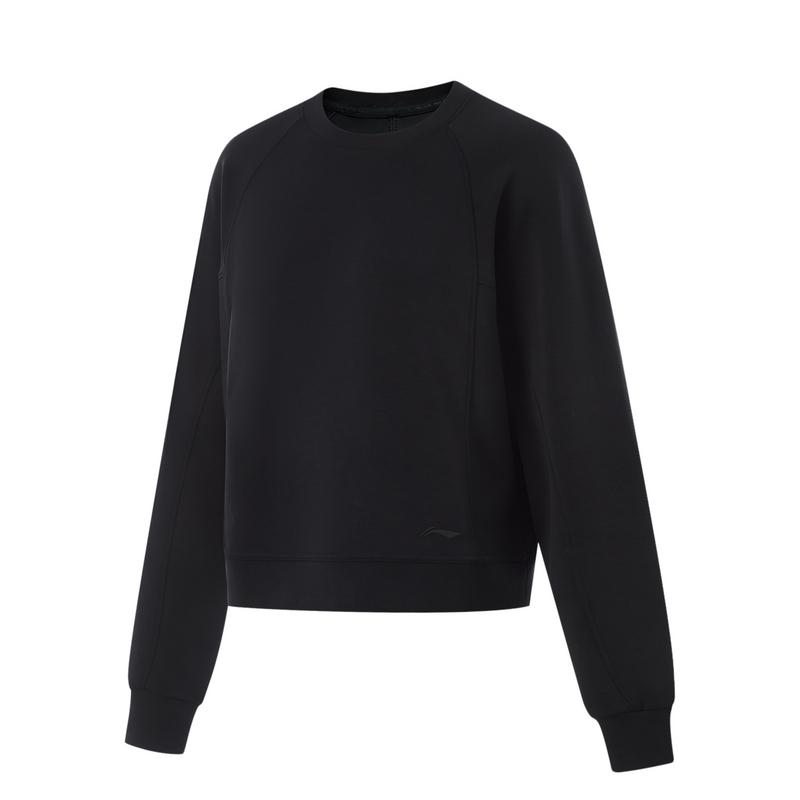 Li-Ning Solid Color Round Neck Pullover Long Sleeve Sweatshirt Women sweatshirt Black AWDU144-5