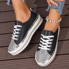 Shoes for Women Sneakers Plus Size 35-43 Crystal Thick Soles Casual Rhinestones PU Walking Flats Thick Bottom Lace Up Shoes