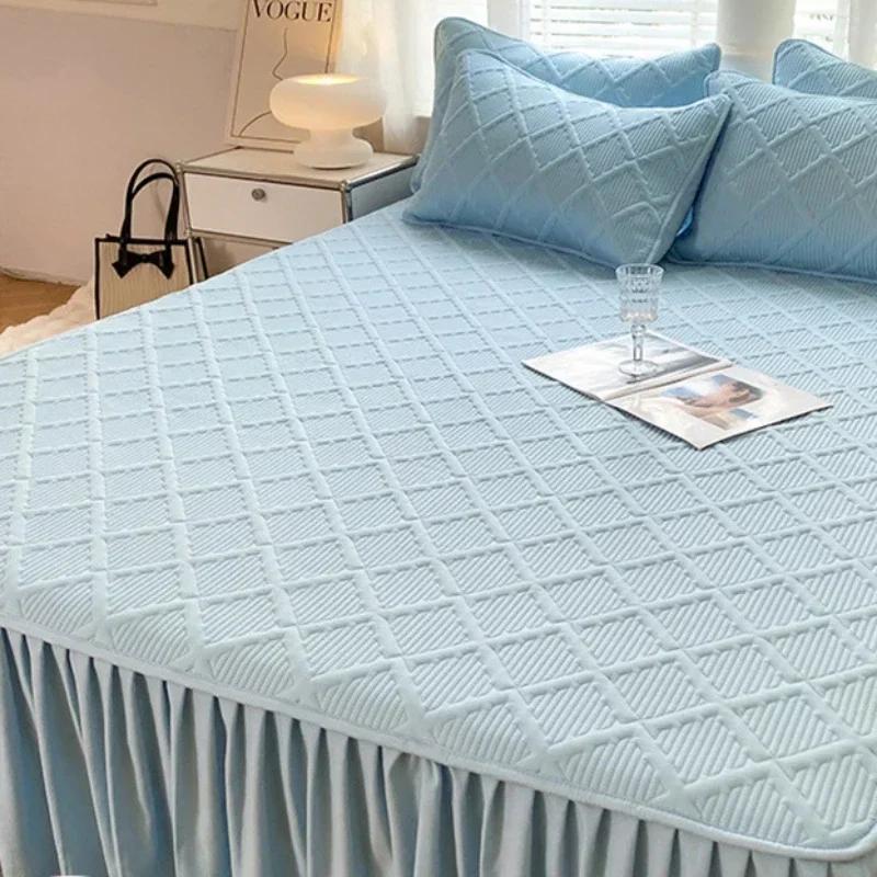 Solid Anti Slip Cotton Bed Skirt Modern Minimalist Fitted Sheets Bed Covers Large Skirt Skin Friendly Bedspread