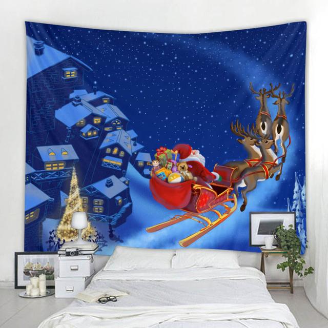 Christmas Snow Tapestry Santa Gifts Fireplace Christmas Tree Elk Wall Hanging Room Bedroom Dormitory Home Decoration
