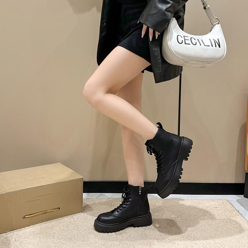 Fashion Women's Platform Short Boots 2025 Autumn and Winter Solid Color Classic Light Luxury Fashion Motorcycle Fashion Boots.