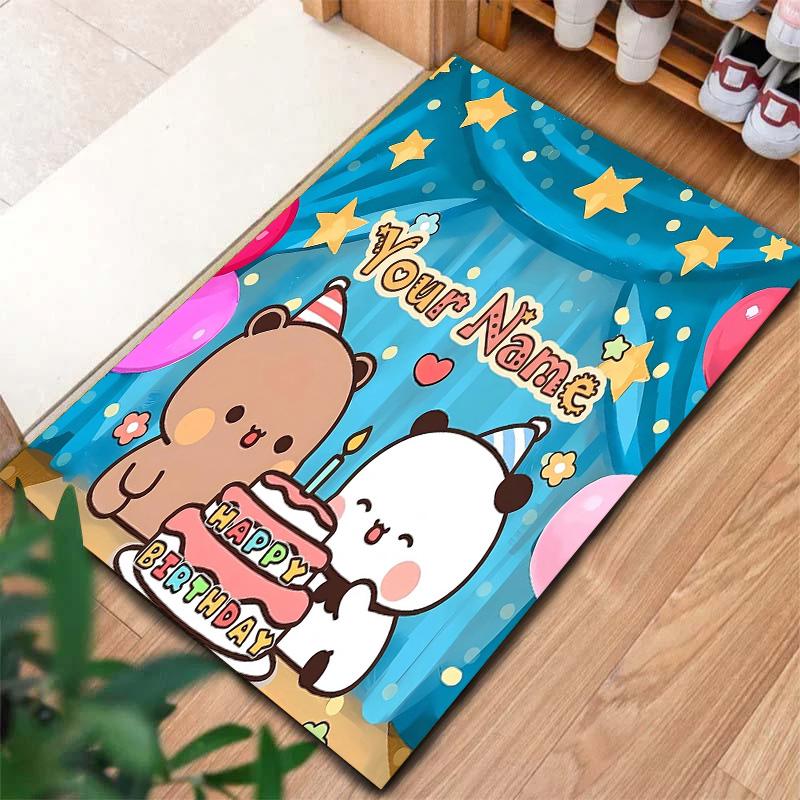 Bear Panda Night Custom Name Carpet Rug For Living Room Bedroom Home Sofa Decoration Kids Play Nonslip Floor Mat