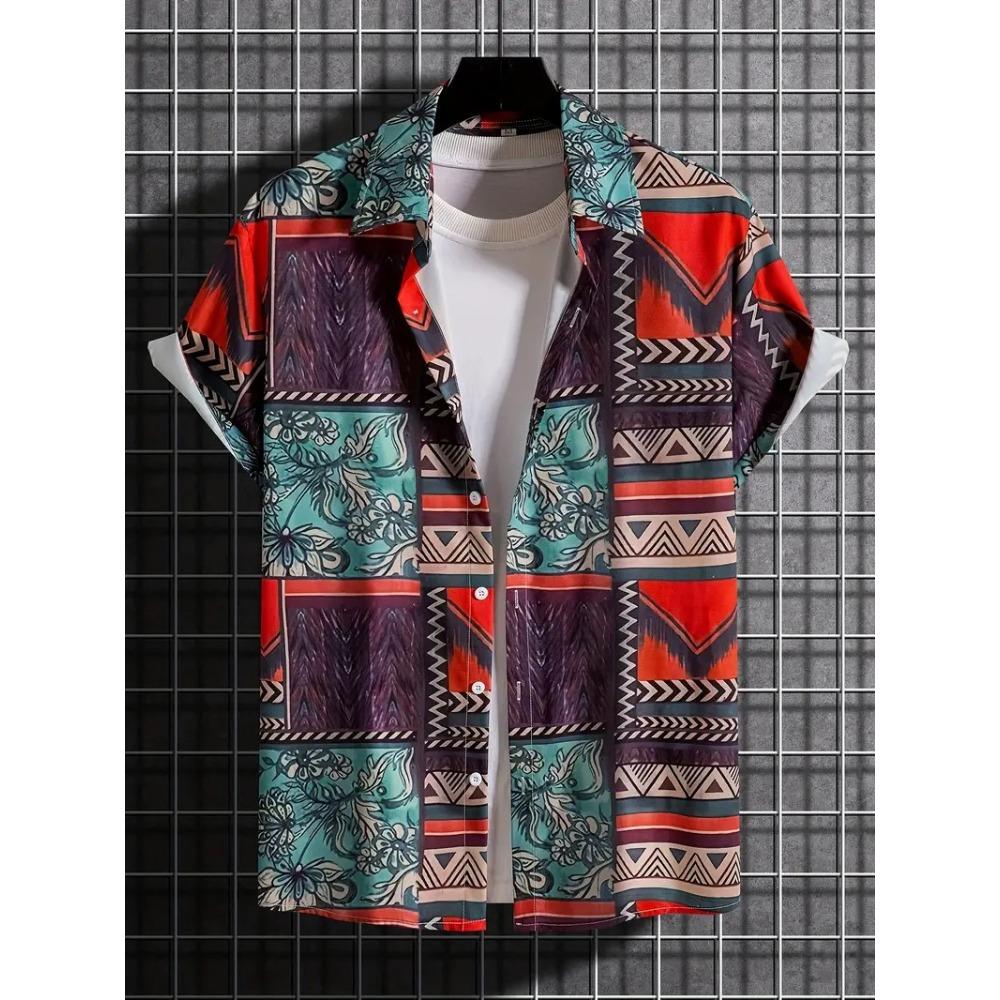 Palmshadow Cuban Camisa Men's Clothing Simple Hawaiian Print Poplin Shirt Business Holiday Everyday Outdoor Short Sleeve Shirt