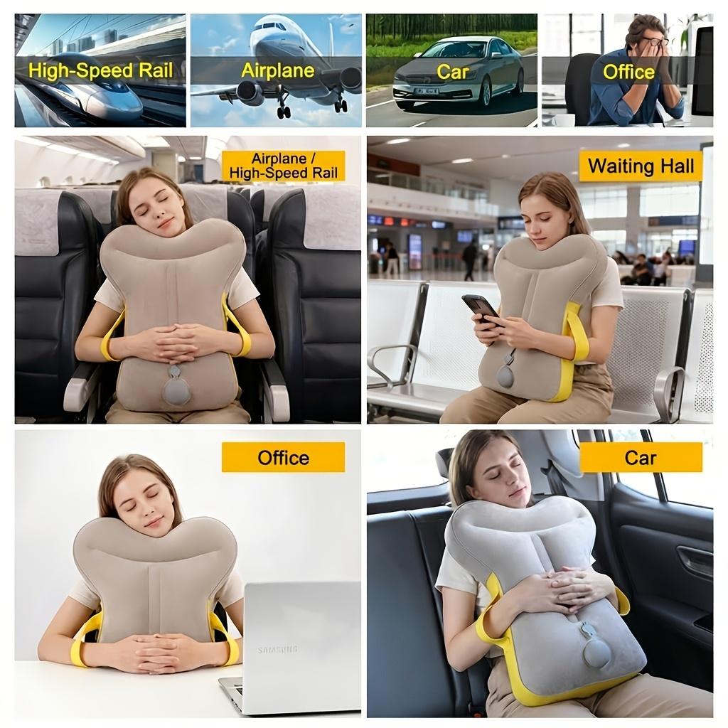 Inflatable Travel Pillow with Adjustable Neck Support - Ergonomic Design for Airplane And Car Durable Polyester