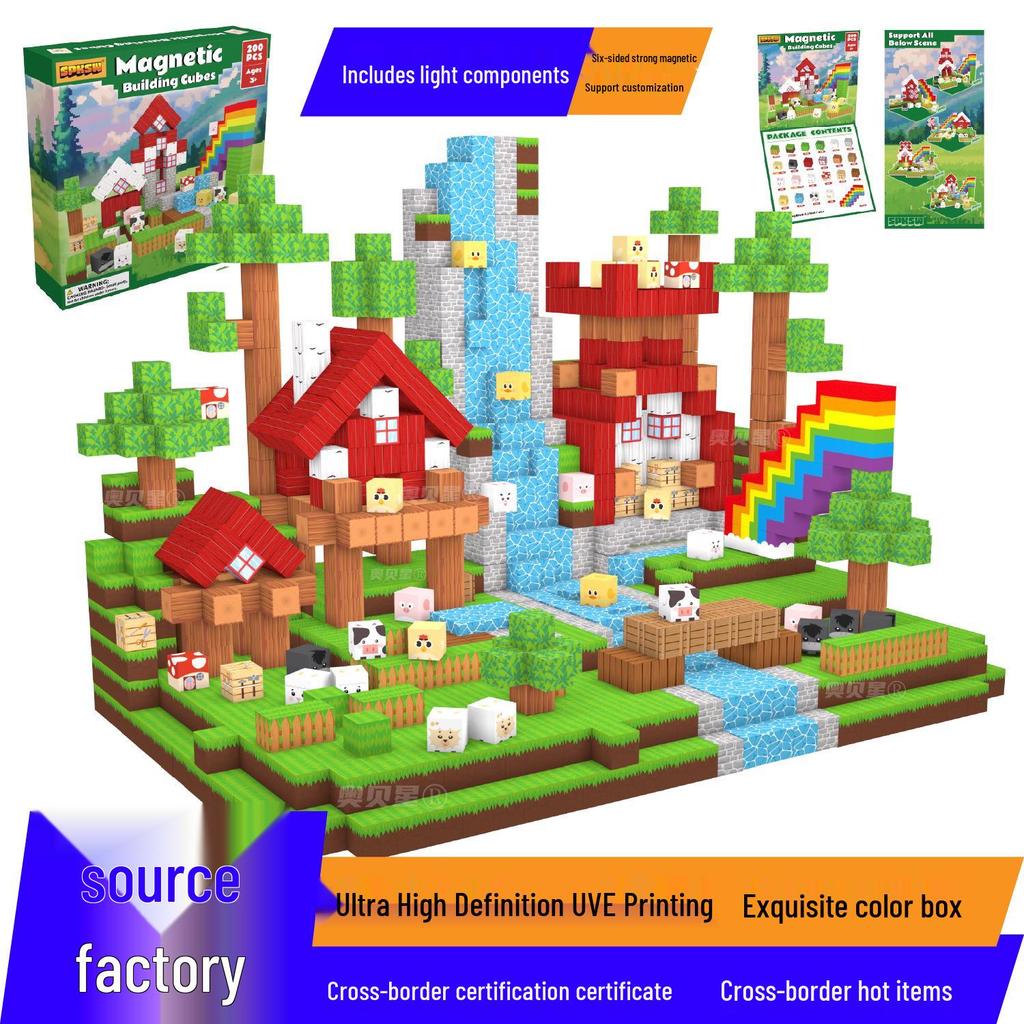 Pink Castle Cube Magnetic Building Block Set - STEM Educational Toy