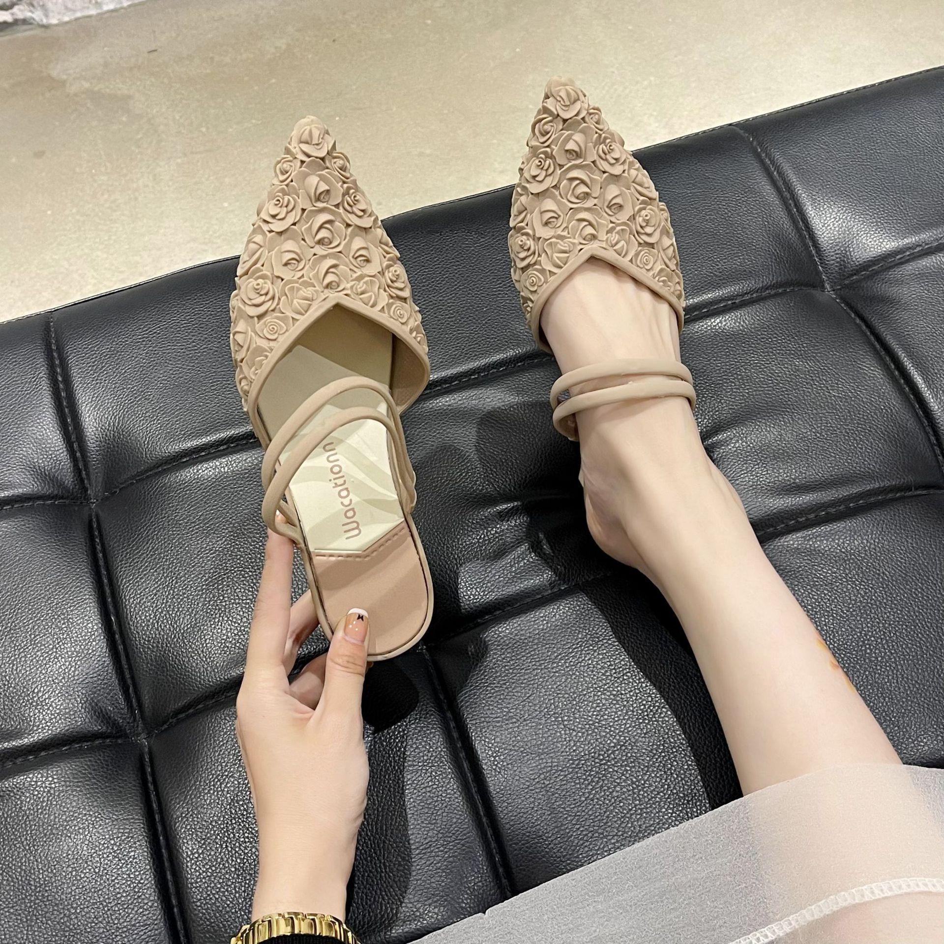 

Летние женские остроносые классные тапочки, корейская версия модных моделей на низком каблуке, с юбкой в стиле феи, сумка на голову 38 абрикосовый