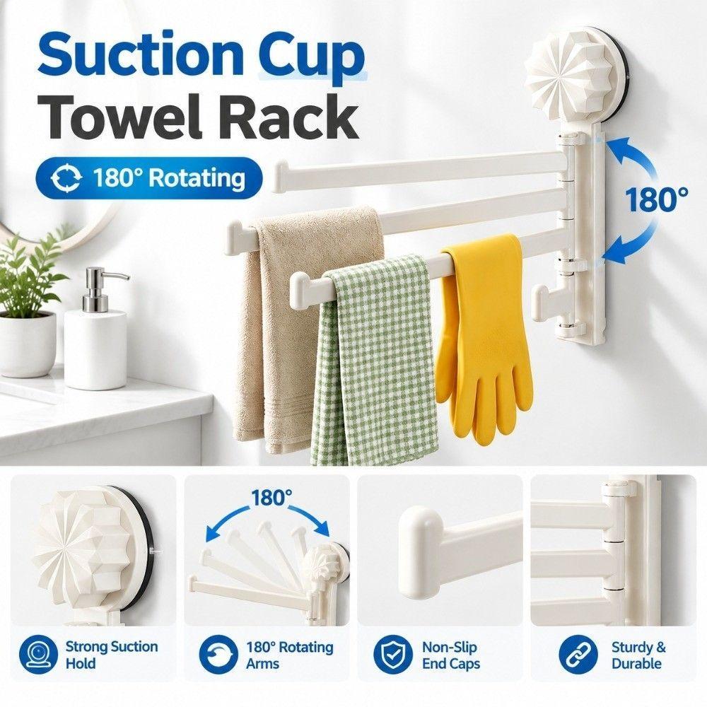 3-Bar Towel Rack Suction Cup Rotating Towel Hanger Bath Towel Rack for Kitchen&Bathroom