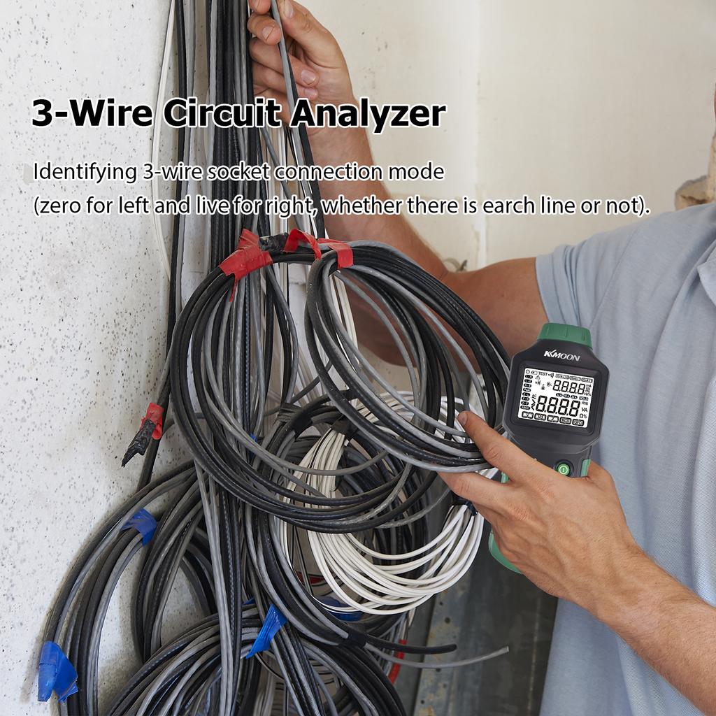 Kkmoon Analyseur de circuit à rétroéclairage LCD numérique MY5908 True RMS AC Tension RCD GFCI Testeur électrique