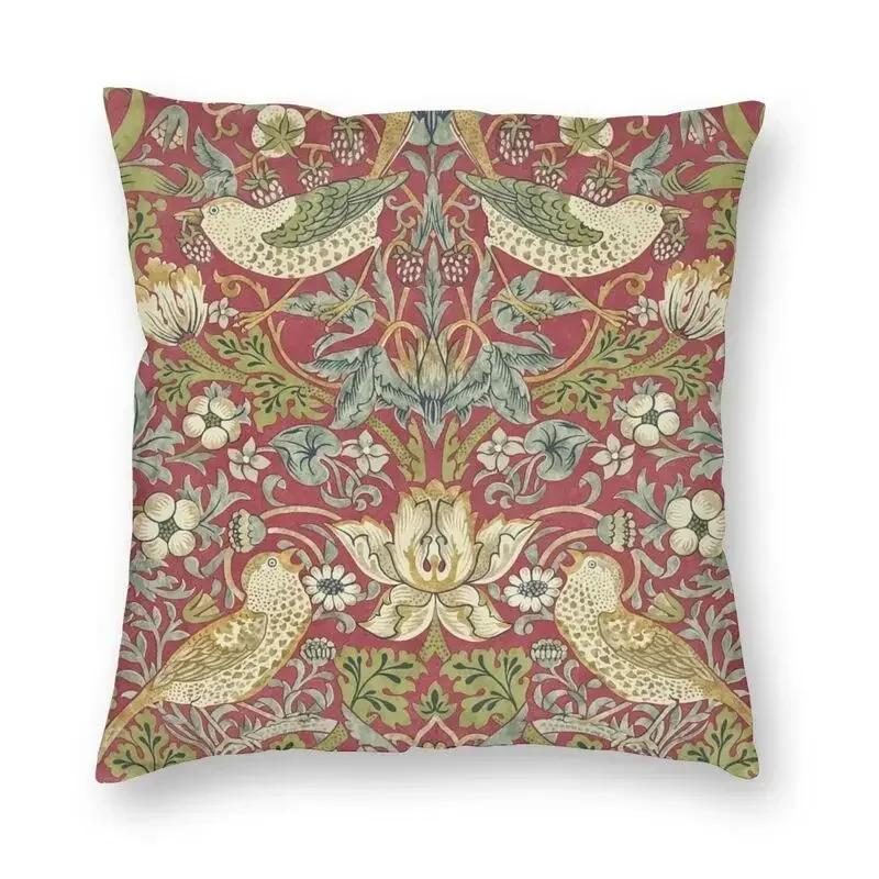 William Morris The Strawberry Thief Red Cushion Cover Velvet Luxury Throw Pillows Home Decor For Sofa Living Room Pillowcase