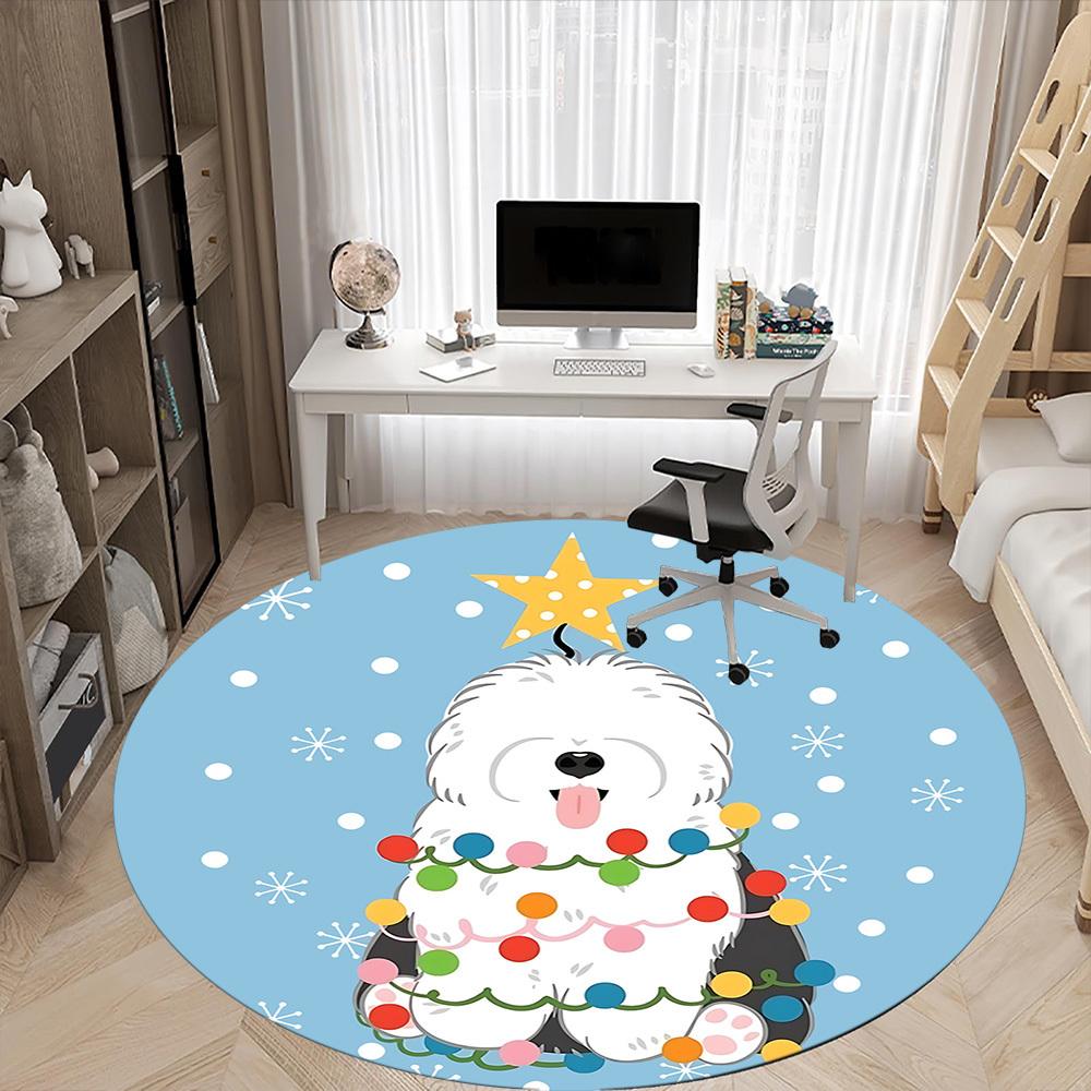 1pc Christmas Dog Office Round Area Rug, Indoor Mat Suitable For Office, Under Office Chairs Bedroom Living Room Home Decor, Room Deco200