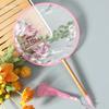 Antique Embroidery Circular Fan Chinese Style Cheongsam Fan Women's Double-Sided Embroidered Transparent round Long Handle Ancient Chinese Clothing