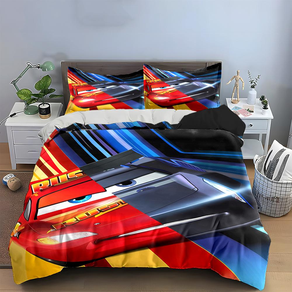 "Cars Themed Bedding Set with Lightning Design" Bedding Set (1 Duvet Cover, 2 Pillowcases, Duvet Not Included)