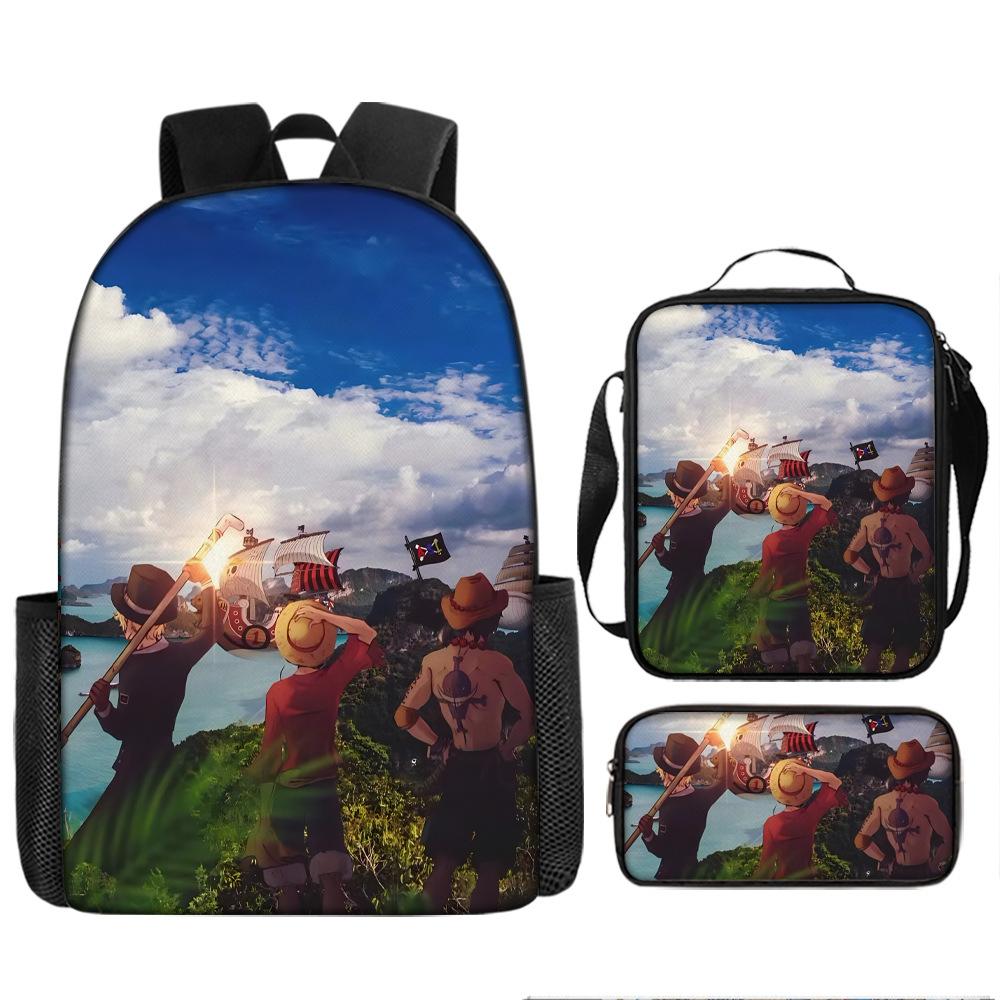 Animation ONE PIECE schoolbag three-piece play peripheral backpack large capacity middle school student outdoor campus computer bag