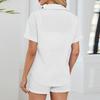 Damen Lässig Einfarbig Kurzarmhemd Tops Shorts Hausanzug Zweiteiliges Set