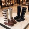 Girls High Top Boots Side Zipper Brown White Contrast Design Round Toe PVC Sole Winter Fashion Sizes Performance Casual Wear Durable PVC Sole