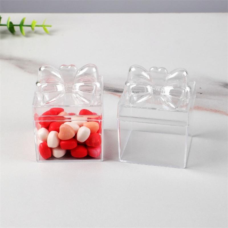 12Pcs Bowknot Candy Box Clear Plastic Party Treat Box For Wedding Gift Packaging And Birthday Anniversary Celebration
