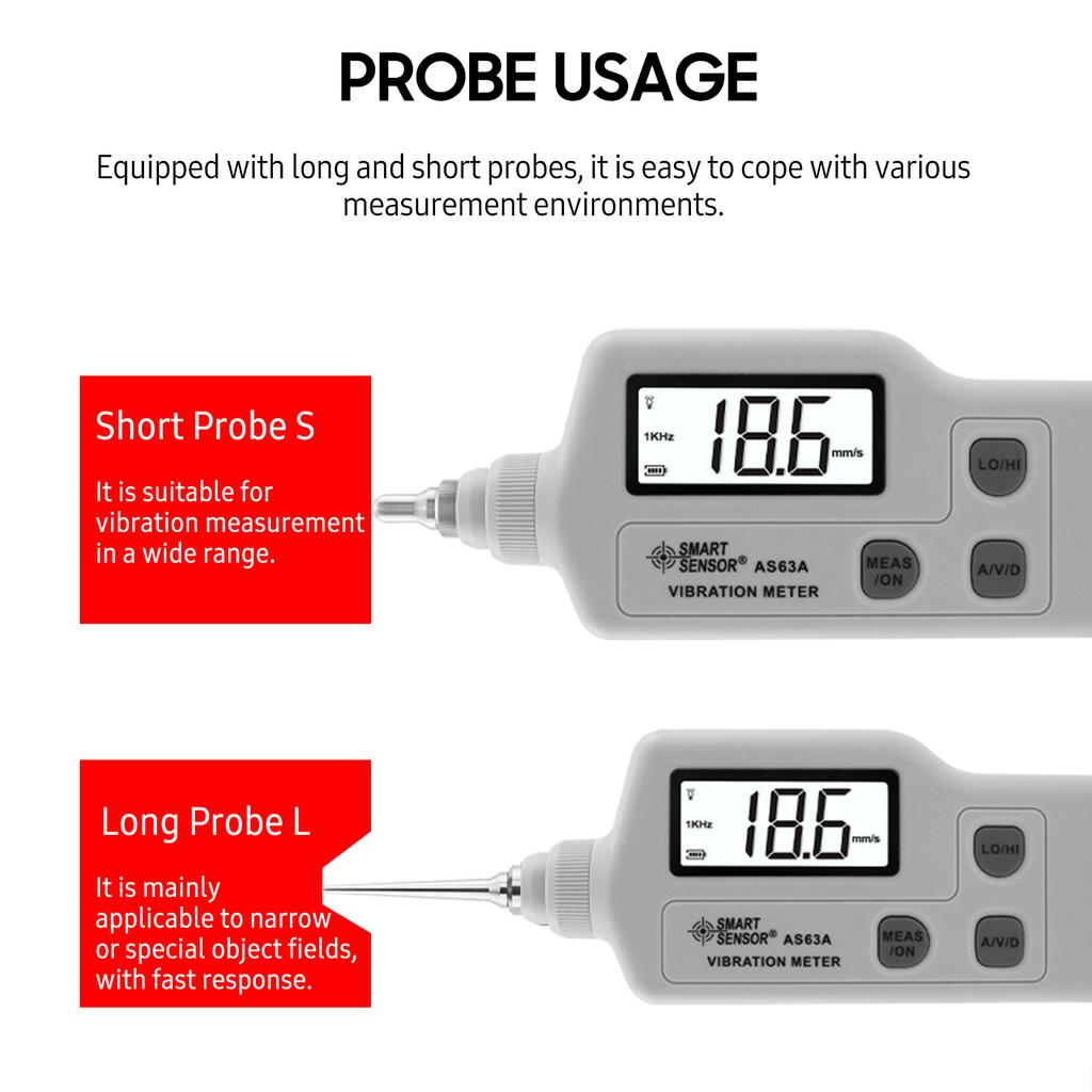 SMART SENSOR AS63A Digitales Vibrationsmessgerät mit LCD-Bildschirm, Vibrationsanalysator, Tester, AC-Ausgang