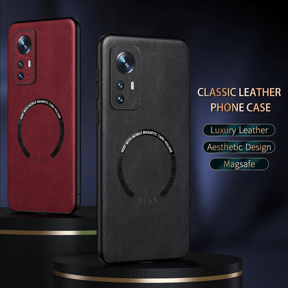 For Xiaomi 12 12X 12s 12 Pro 12s Pro 12s U Fine-Hole PU Cow Pattern Leather Outer Magnetic Ring Soft Edge Anti-Drop Phone Case