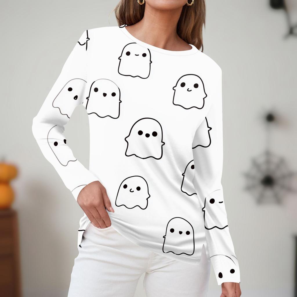 Damen Täglich Lässig Langärmlig Bedruckt O-Ausschnitt Oberteil