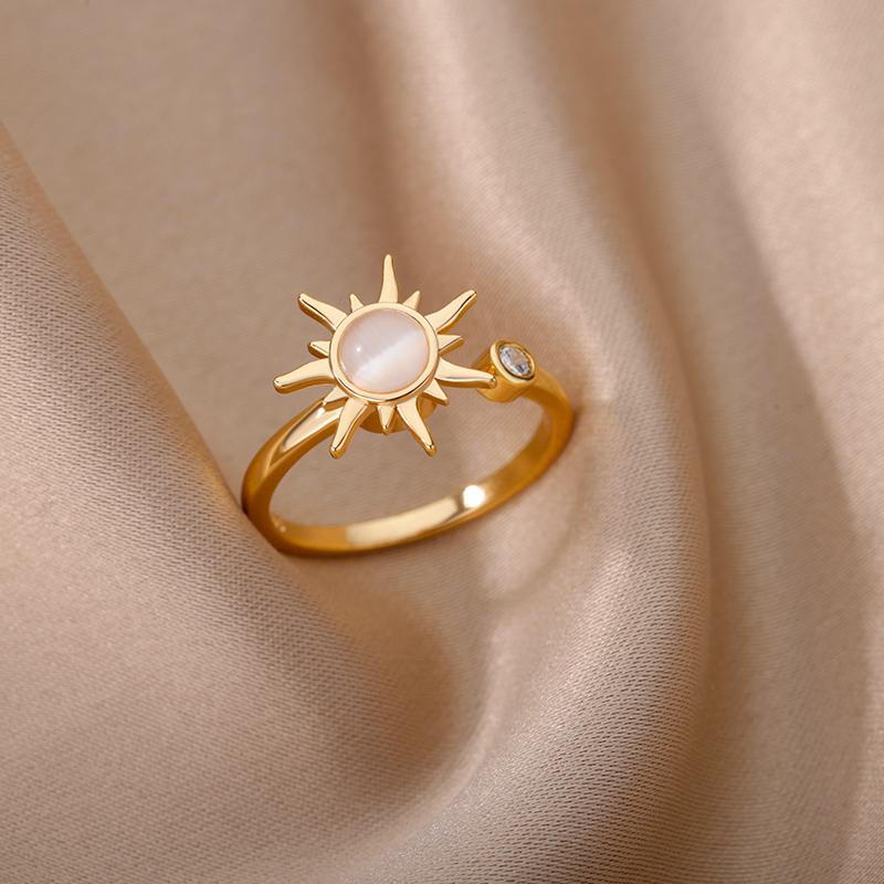 Geometric Sunflower Rotatable Ring, Niche Design Versatile With Adjustable Opening Ring