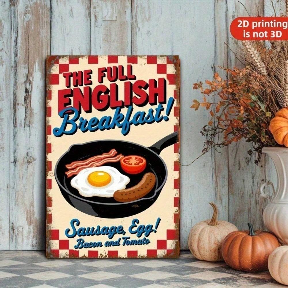Vintage English Breakfast Tin Sign Retro Sausage Egg Bacon Tomato Kitchen Wall Art Restaurant Home Decor