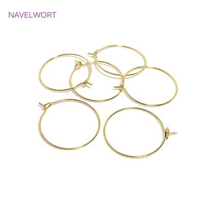 14K Gold/Rhodium Plated Big Circle Ear Wire Hoops Earrings For Women,High Quality Brass Metal Round Earring Fittings Wholesale