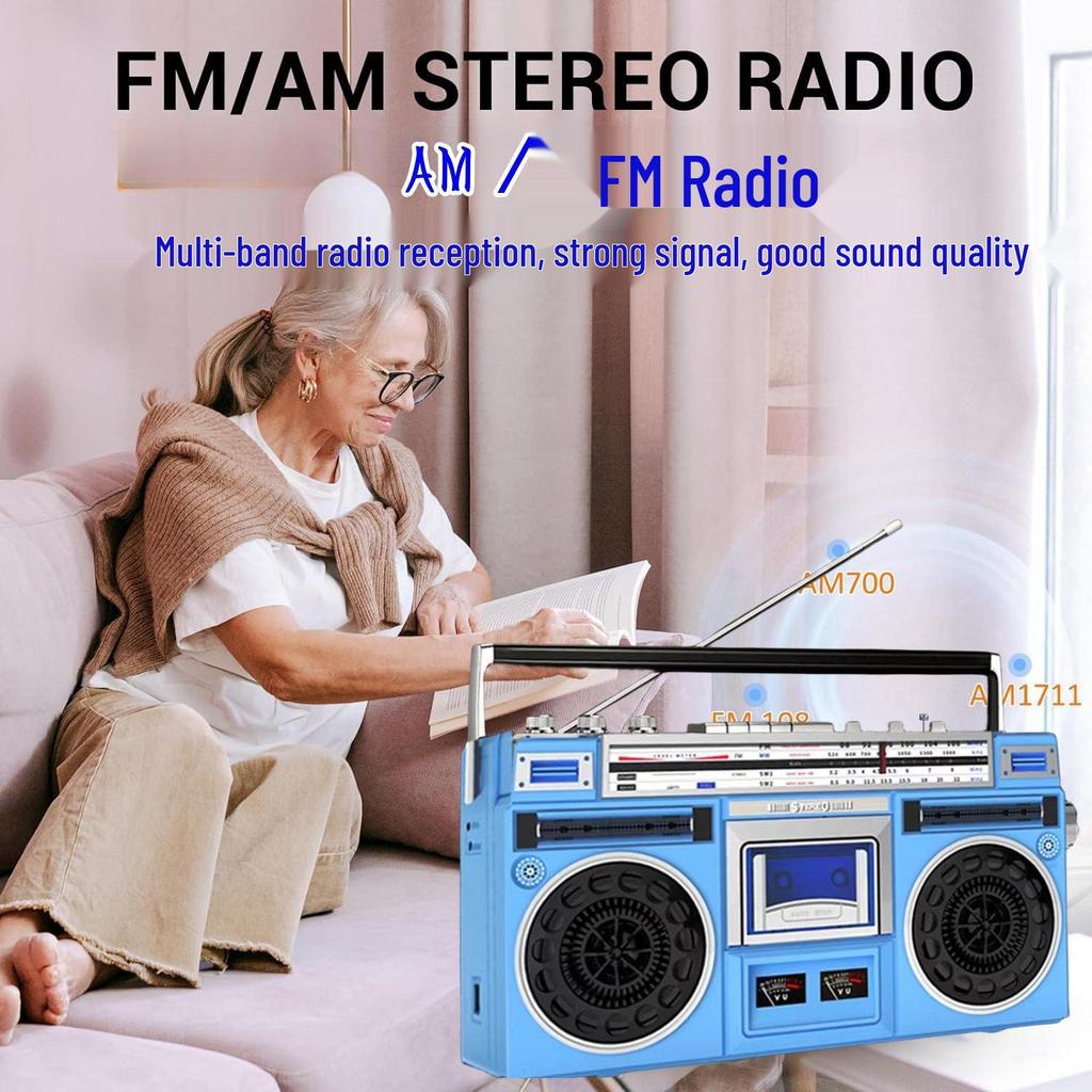 Retro Bluetooth Cassette Player with Dual Speakers and USB Recording