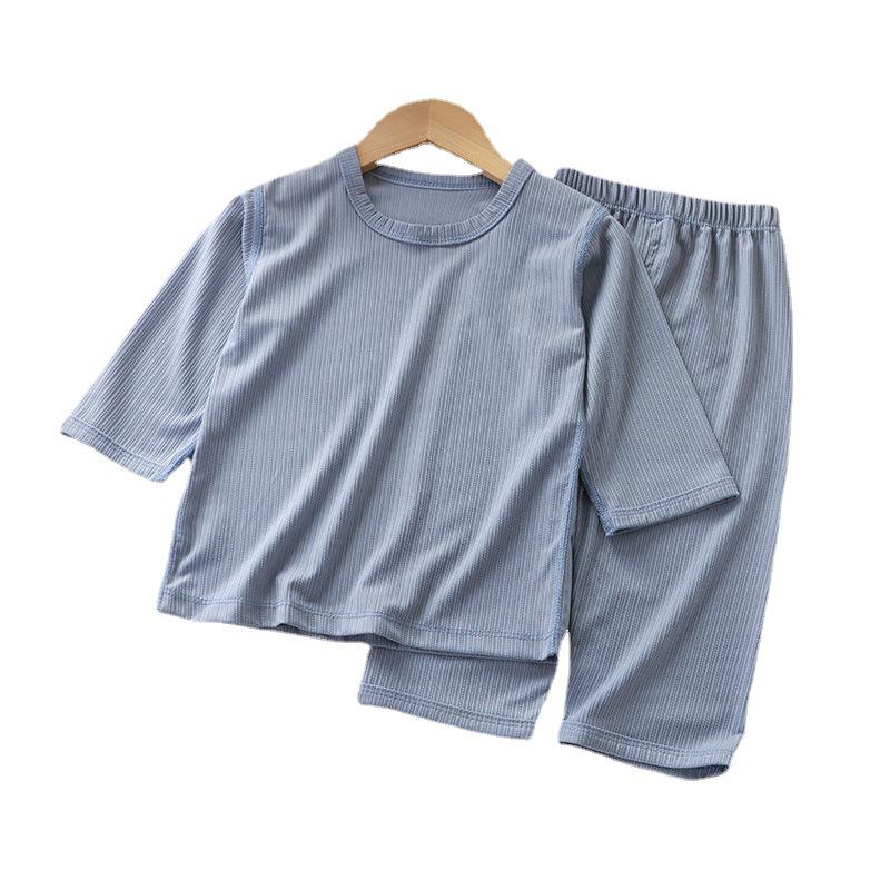 New Summer Kids' Solid Color 7-Sleeve Pajama Set