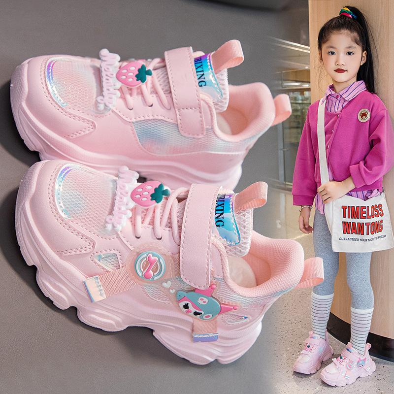 Children's sports shoes Velcro girls shoes 2025 new autumn breathable running mesh dad shoes baby girl shoes