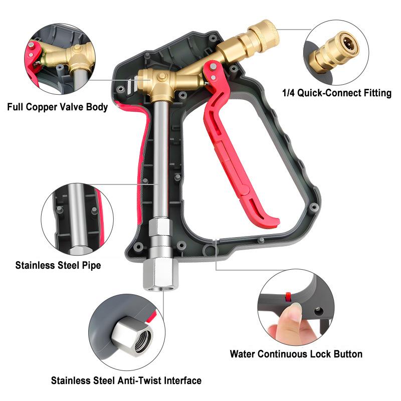 Short Gun Anti-Tangle Rotating High Pressure Car Wash Gun with 4-Color Nozzle Home Use SetPractical tools