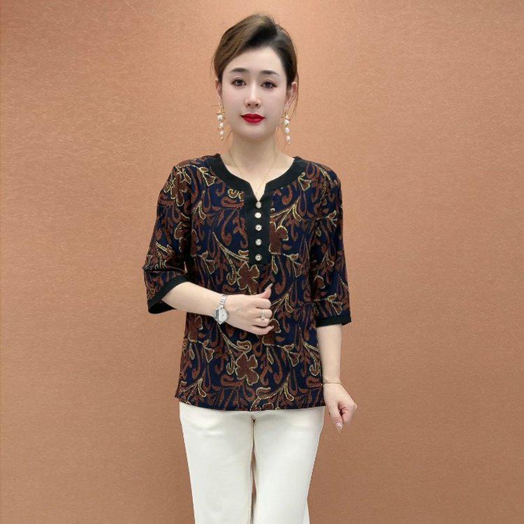 Elegant Women's Plus Size Printed Seven-Sleeve Top