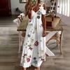Maxi Dress Feather Printed Lace Sling Ladies Loose-fitting A-Line Long Dress Streetwear