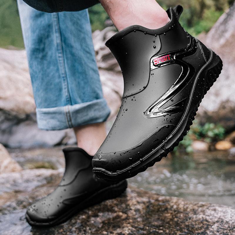Short-tube Rain Boots for Men's Takeaway Rider Construction Site Rubber Shoes Kitchen Fishing Waterproof Men PVC Warm Rain Boots