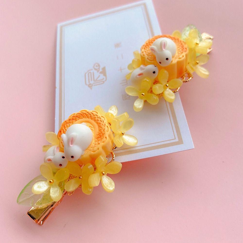 

Elegant Mooncake Hair Clip Tassel Rabbit Hairpin Simple Mid Autumn Hair Clip Festival Style C